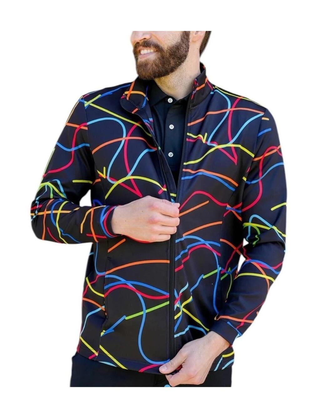 USA Palm Golf Full Zip Jacket Men’s Large Multicolor Tropical NWT Sweater Preppy